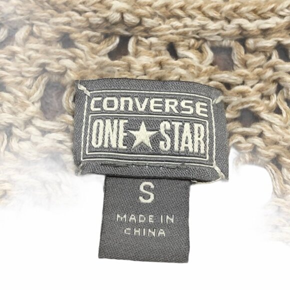 CONVERSE ONE STAR Cardigan Sweater Women's Size Small Tan 100% Cotton Knit - Picture 5 of 9
